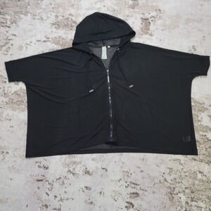 Gottex X Black Batwing Zip Cover Up XS Minimalist Resort Wear Dolman Chic Sheer